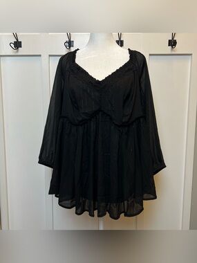 Torrid Siz 0 Large 12 Black Metallic Corset Style Sheer Babydoll Top Sheer Flowy